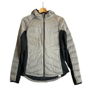 Women's Spyder Solitude Hoody Down Jacket Gray Black Quilted Puffer Jacket Ski L